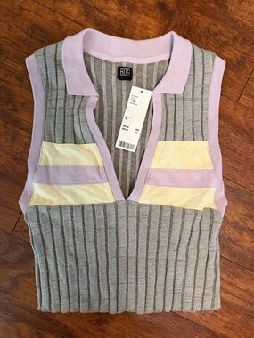 BDG Ribbed Knit Crop Top in Gray, Lavender & Pale Yellow